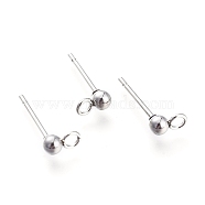 304 Stainless Steel Ear Stud Components, with Loop, Ball, Stainless Steel Color, 14x3mm, Hole: 1.6~1.8mm, Pin: 0.7mm(STAS-F227-18E-P)