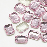 Pointed Back Glass Rhinestone Cabochons, Faceted, Rectangle Octagon, Light Rose, 14x10x4mm(RGLA-T079-10x14mm-10)