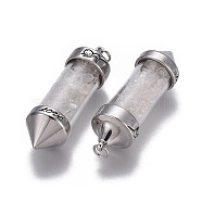 Natural Quartz Crystal Big Pointed Pendants, Rock Crystal, Dowsing Pendulum Pendants Making, with Brass Findings, Bullet, Antique Silver, 57x17mm, Hole: 4mm(G-E516-B08)