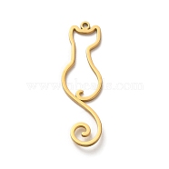 304 Stainless Steel Pendants, Laser Cut, Hollow Cat Charm, Real 18K Gold Plated, 33x10x1mm, Hole: 1.2mm(STAS-O005-09G)