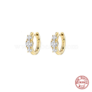 Real 18K Gold Plated 925 Sterling Silver Micro Pave Cubic Zirconia Hoop Earrings, Clear, 10.6mm(TH4418-1)