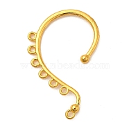 Rack Plating Alloy Ear Cuff Findings, with 7 Loops, Ear Wrap Earring Hooks for Non Piercing Earring Making, Cadmium Free & Lead Free, Golden, 54x35.5x4mm, Hole: 2mm(FIND-C063-01G)