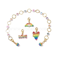 4Pcs Rainbow Number DIY Knitting Tool Sets, including Alloy Enamel Pendant Stitch Markers and Beaded Knitting Row Counter Chains, with Brass Linking Rings, Mixed Color, 2.4~27.3cm(HJEW-JM01709)
