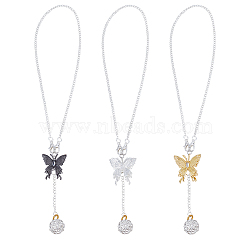 Brass Micro Pave Cubic Zirconia Butterfly Pendant Decorations, Polymer Clay Pave Rhinestone with Iron Chain Hanging Ornaments for Car Decoration, Mixed Color, 220mm, 3pcs/set(HJEW-DR00024)