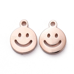 Vacuum Plating 304 Stainless Steel Charms, Cut-Out, Manual Polishing, Hollow, Flat Round with Smile, Rose Gold, 8x6x1mm, Hole: 0.8mm(X-STAS-G215-03RG)