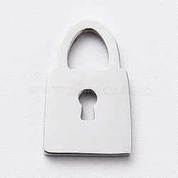 304 Stainless Steel Charms, Cut-Out, Manual Polishing, Hollow, Lock, Stainless Steel Color, 10x6x1mm, Hole: 3x3mm(STAS-G215-09P)