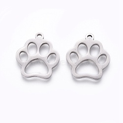 201 Stainless Steel Pet Pendants, Manual Polishing, Dog Footprint, Stainless Steel Color, 18x16x1.5mm, Hole: 1.6mm(STAS-F231-044P)