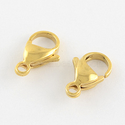 304 Stainless Steel Lobster Claw Clasps, Parrot Trigger Clasps, Manual Polishing, Real 24K Gold Plated, 12x7x4mm, Hole: 1mm(X-STAS-R050-12x7mm-02)