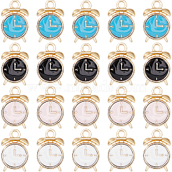 40Pcs 4 Colors Alloy Enamel Pendants, Clock, Golden, Mixed Color, 16x10.5x3mm, Hole: 2mm, 10pcs/color(ENAM-SC0003-46)