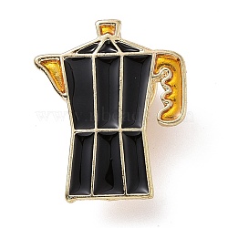 Coffeepot Enamel Pin, Light Gold Plated Alloy Badge for Backpack Clothes, Black, 23.5x19x1.5mm(JEWB-G012-F04-A)