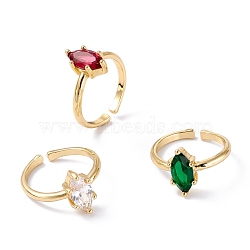 Brass Micro Pave Cubic Zirconia Cuff Rings, Open Rings, Long-Lasting Plated, Real 18K Gold Plated, Horse Eye, Mixed Color, 2mm, Inner Diameter: 18.5mm(RJEW-M138-15G)