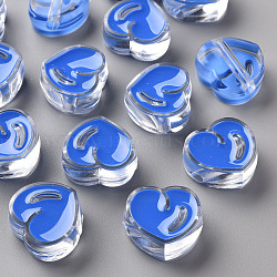 Transparent Enamel Acrylic Beads, Heart, Royal Blue, 20x21.5x9mm, Hole: 3.5mm(TACR-S155-004K)
