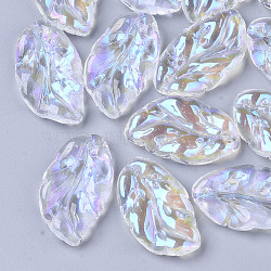 Transparent Glass Pendants, AB Color Plated, Leaf, Clear AB, 29x17x5mm, Hole: 1.4mm(X-EGLA-T022-02)