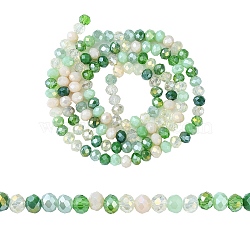 Electroplate Glass Beads Strands, Faceted, Rondelle, Green, 4.5x3.5mm, Hole: 1mm, about 140~143pcs/strand, 18.90 inch~19.29 inch(48cm~49cm)(EGLA-yw0002-C02)