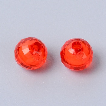 Transparent Acrylic Beads, Faceted, Round, Red, 9mm, Hole: 2mm, 1998pcs/925g