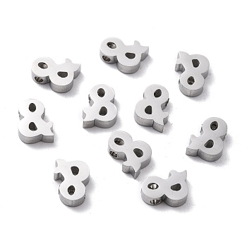 304 Stainless Steel Charms, Mark Ampersand &, Stainless Steel Color, 10x7.5x3mm, Hole: 1.6mm