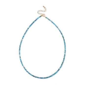 Natural Apatite Beaded Necklaces, with Golden Plated Brass Chain Extender and Spring Ring Clasps, Golden, 17.32~17.52 inch(44~44.5cm)