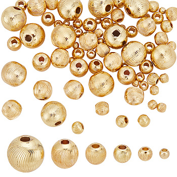 72Pcs 6 Style Brass Beads, Long-Lasting Plated, Textured, Solid Round, Real 18K Gold Plated, 2.7~10x2.3~9mm, Hole: 1~2.5mm, 12pcs/style