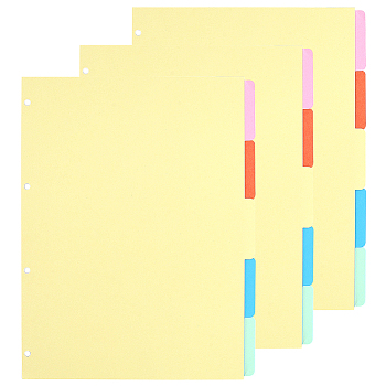 Paper Discbound Notebook Index Divider Sheets, for Binder, Rectangle, Mixed Color, 290x220x0.3mm, Hole: 5mm, 5 sheets/bag