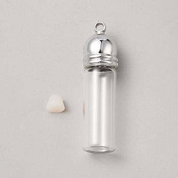 Glass Wishing Bottle Pendant, with Aceylic Findings, Clear, 42x12mm, Hole: 2.5mm