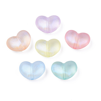 Transparent Acrylic Beads, Glitter Powder, Heart, Mixed Color, 16x21x10mm, Hole: 2mm, about 235pcs/500g