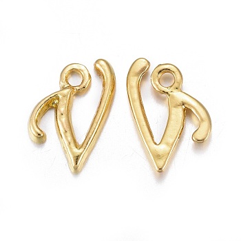 Golden Plated Alloy Letter Pendants, Rack Plating, Cadmium Free & Lead Free, Letter.V, 13x8x2mm, Hole: 1.5mm