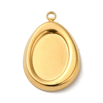 304 Stainless Steel Pendant Cabochon Settings For Enamel, Golden, Egg, Tray: 14x10mm, 23.5x16x3mm, Hole: 2mm