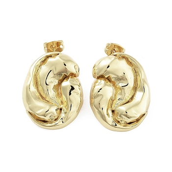 Shell Shape Brass Stud Earrings, Long-Lasting Plated, Lead Free & Cadmium Free, Real 18K Gold Plated, 24x19mm