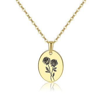 304 Stainless Steel Birth Month Flower Pendant Necklace, Floral Dainty Jewelry for Women, Golden, June Rose, 17.72 inch(45cm)
