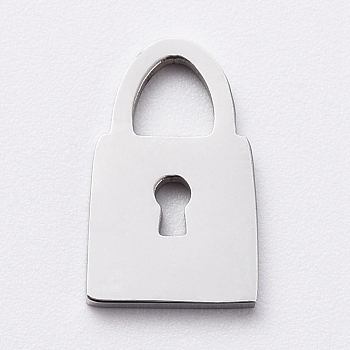 304 Stainless Steel Charms, Cut-Out, Manual Polishing, Hollow, Lock, Stainless Steel Color, 10x6x1mm, Hole: 3x3mm