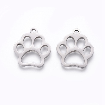 201 Stainless Steel Pet Pendants, Manual Polishing, Dog Footprint, Stainless Steel Color, 18x16x1.5mm, Hole: 1.6mm