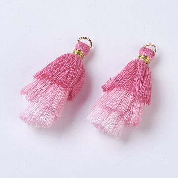 Polyester Tassel Pendants, with Findings, Golden, Pink, 43~50x14~24mm, Hole: 5mm