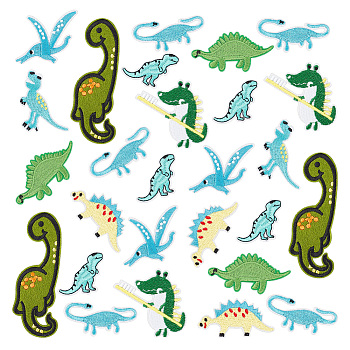 40Pcs 8 Style Dinosaur Computerized Embroidery Cloth Iron on/Sew on Patches, Costume Accessories, Appliques, Mixed Color, 27.5~104x39~72x1~1.5mm, 5pcs/style