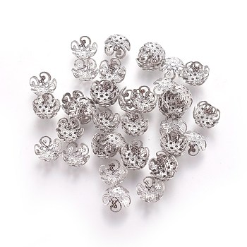 5-Petal 304 Stainless Steel Bead Caps, Stainless Steel Color, 10x4.5mm, Hole: 1mm