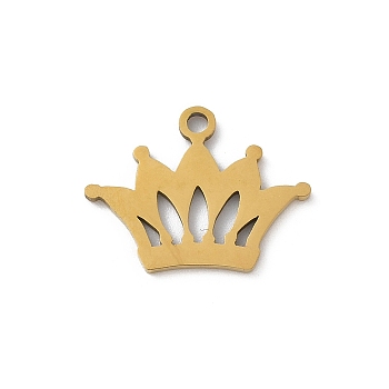 201 Stainless Steel Pendants, Crown Charm, Laser Cut, Ion Plating(IP), Real 18K Gold Plated, 12.5x16.5x1mm, Hole: 1.5mm