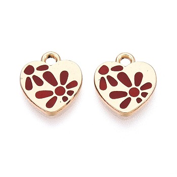 Alloy Enamel Pendants, Rack Plating, Heart Charms, Golden, Dark Red, 12x11x1.2mm, Hole: 1.6mm