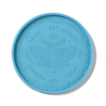 Tarot Theme DIY Flat Round Divination Coaster Food Grade Silicone Molds, Resin Casting Molds, for UV Resin & Epoxy Resin Craft Making, Butterfly Pattern, 105x6.5mm, Inner Diameter: 99mm