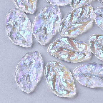 Transparent Glass Pendants, AB Color Plated, Leaf, Clear AB, 29x17x5mm, Hole: 1.4mm