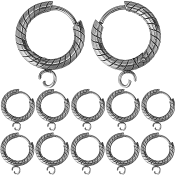 12Pcs 201 Stainless Steel Hoop Earrings Findings, with 304 Stainless Steel Pins & Horizontal Loops, Ring, Stainless Steel Color, 20 Gauge, 18x15.5x2.5mm, Hole: 2.6mm, Pin: 0.8mm