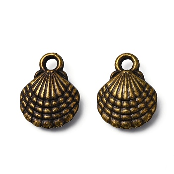 Tibetan Style Alloy Charms, Cadmium Free & Lead Free, Shell, Antique Bronze, 13x10x3.5mm, Hole: 2mm