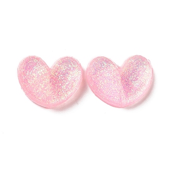 Translucent Resin Cabochons, with Glitter Powder, Heart, Pink, 15.5x20x6mm