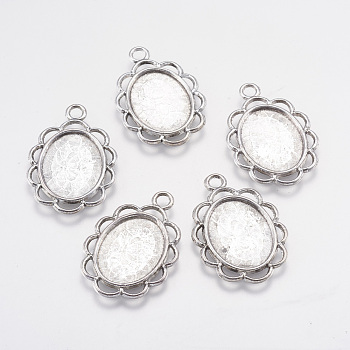 Tibetan Style Pendant Cabochon Settings, Lead Free and Nickel Free, Oval, Antique Silver, Tray: 13.5x17.5mm, 29x20x2mm, Hole: 2mm