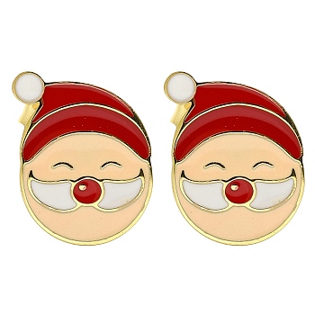 Ion Plating(IP) 304 Stainless Steel Enamel Stud Earrings, Real 14K Gold Plated, For Christmas, Santa Claus, 13x10mm