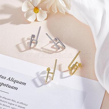 Gold Hoop Earrings Studs 18K Gold Plated Open C Shape Hoop Earrings Studs Simple Hypoallergenic Dainty CZ Studs Jewelry Gift for Women(JE1074A)-5