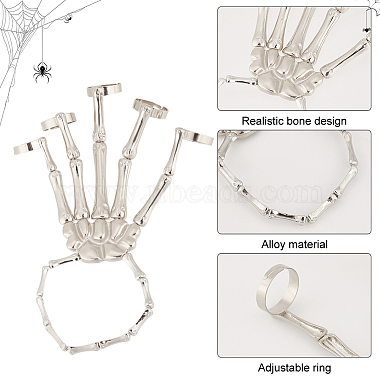 Anattasoul siam strass crâne large dôme & griffe d'aigle & doigt ongle pointe griffe anneaux & squelette pleine main anneau bracelet(AJEW-AN0007-07)-3