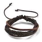 Adjustable Leather Cord Multi-Strand Bracelets, with PU Leather Cords, Coconut Brown, 53mm, 16x5mm(BJEW-M169-06)