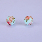 Printed Round with Flower Pattern Silicone Focal Beads, Colorful, 15x15mm, Hole: 2mm(SI-JX0056A-156-1)