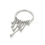 304 Stainless Steel Round Bead Tassel Finger Rings, Stainless Steel Color, US Size 7(17.3mm)(WGCFC02-02)