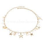 Bohemian Natural Shell & Plastic Imitation Pearl Tassel Chain Belts, Summber Beach Iron Chain Belts, Golden, 717mm(AJEW-CY0001-06A)