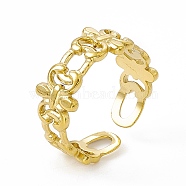 Ion Plating(IP) 304 Stainless Steel Cuff Ring for Women, Hollow Out Fleur De Lis Wide Band Open Rings, Real 14K Gold Plated, 8mm, Inner Diameter: US Size 7 1/4(17.5mm)(RJEW-C060-20G)